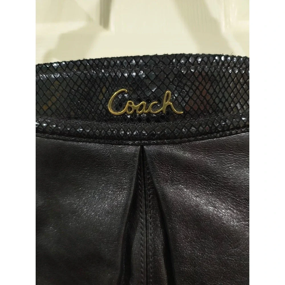 Coach Black Ashley Leather Snakeskin Trim Hobo‎ Bag F1260-F20114 Gold Hardware